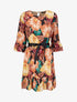 Robe imprimé fleurs tropicales à manches et bords volantés - Noir - 1