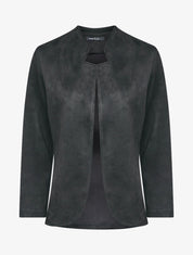 Veste en suédine à col biseauté et bords arrondis - Noir - 1