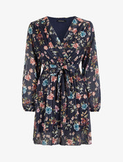 Robe patineuse cache-coeur à motif roses - Bleu marine - 4