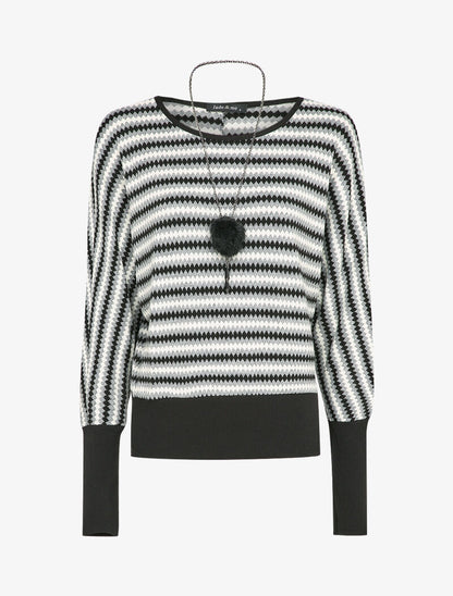 Pull col bateau à imprimé géométrique - Gris clair - 1