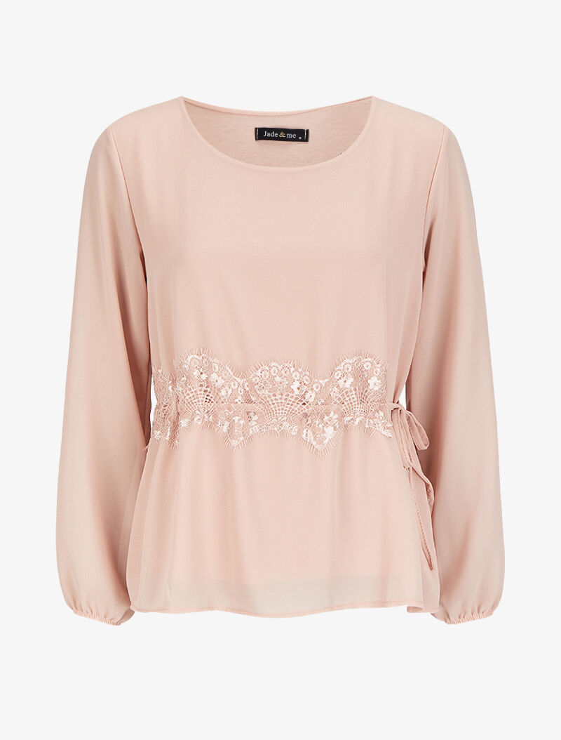 Blouse à détail dentelle autour de la taille - Rose poudré - 1