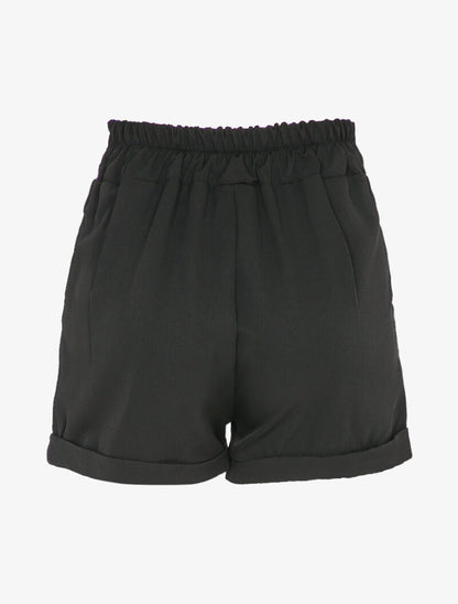 Short taille haute à revers et ceinture à nouer - Noir - 2
