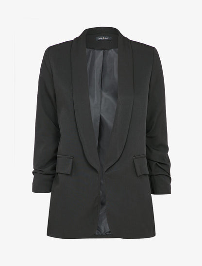 Blazer oversize à manches 3/4 froncées - Noir - 1