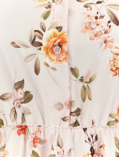 Robe patineuse satinée à imprimé roses sauvages - Écru - 3
