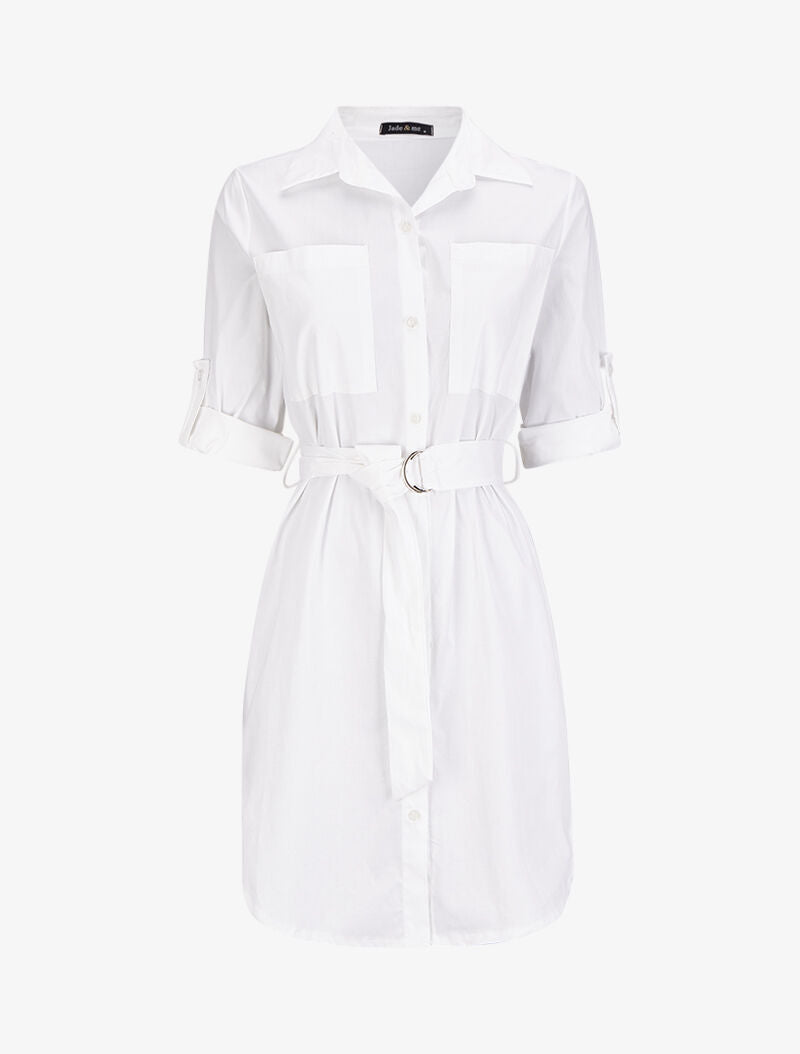 Tunique façon chemise unie - Blanc - 4