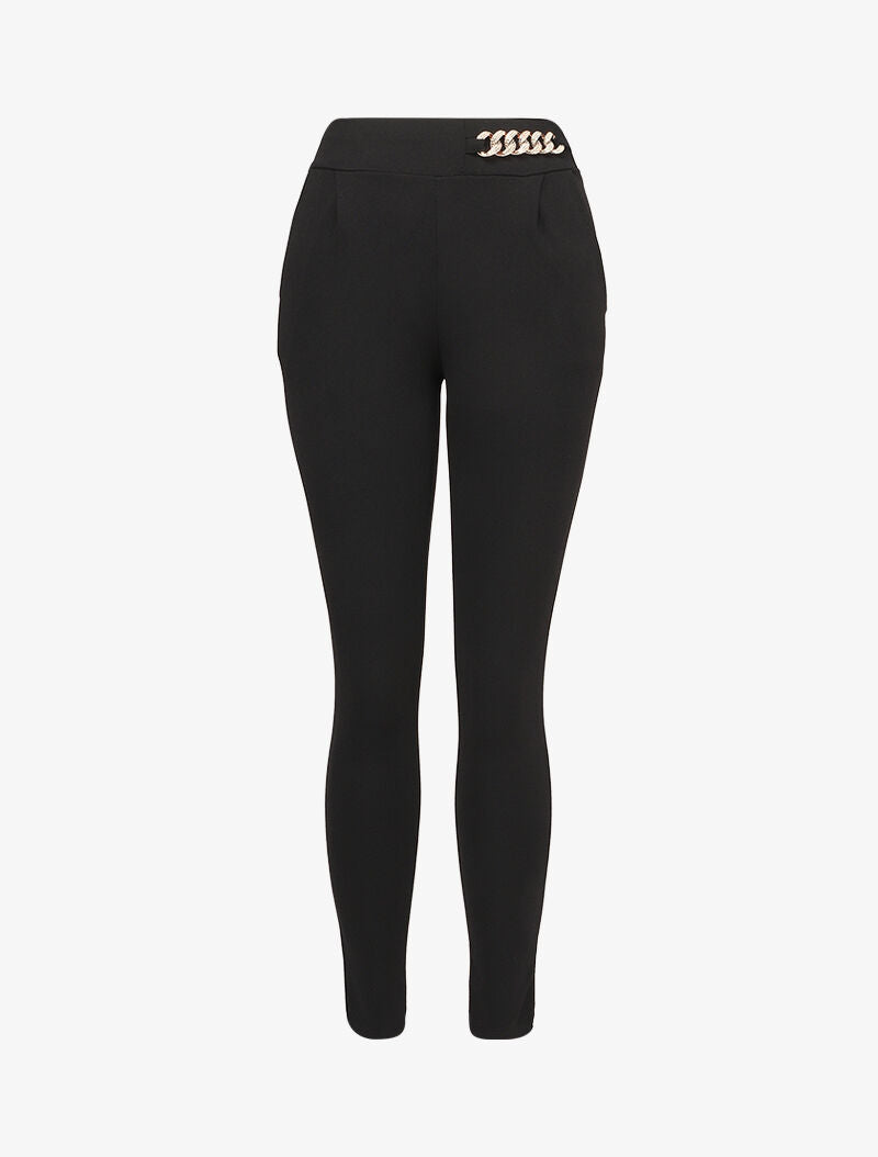 Pantalon 7/8 classique à chaîne stylisée - Noir - 1