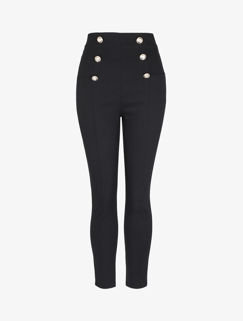 Pantalon empire à boutons décoratifs - Noir - 1