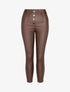 Pantalon taille haute enduit à coutures contrastantes - Marron - 1