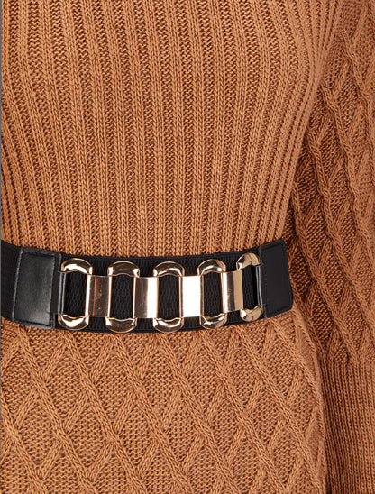 Robe pull en maille effet croisé - Camel - 3