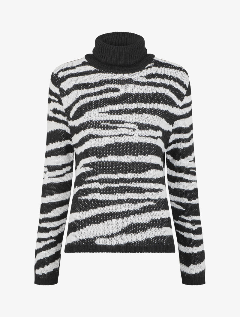 Pull à col roulé imprimé zèbre - Noir - 1