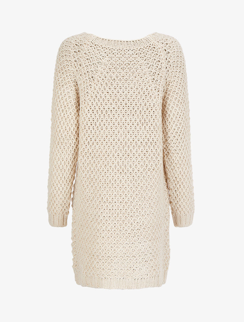 Gilet ouvert en maille crochet - Beige - 2