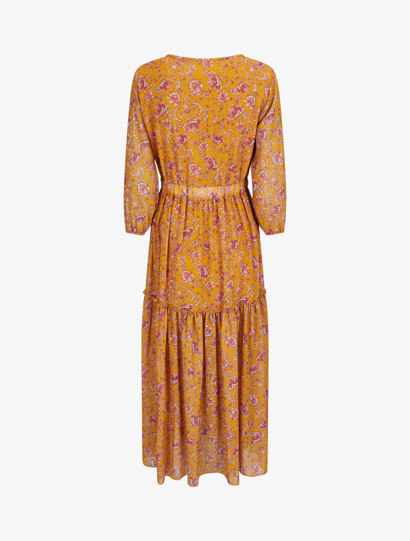 Robe longue à imprimé fleurs baroques - Moutarde - 2
