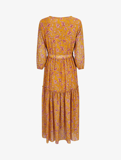 Robe longue à imprimé fleurs baroques - Moutarde - 2