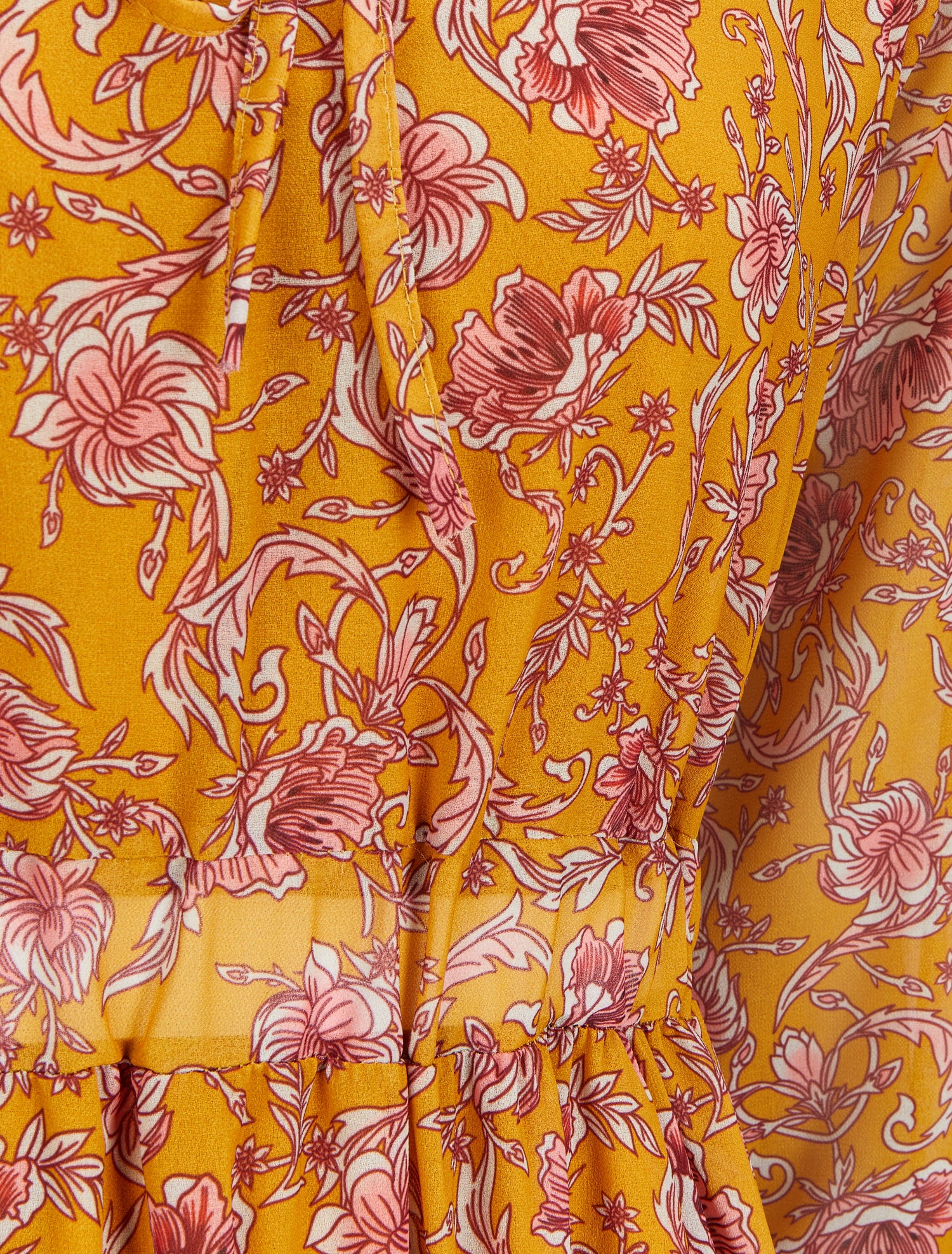 Robe longue à imprimé fleurs baroques - Moutarde - 3