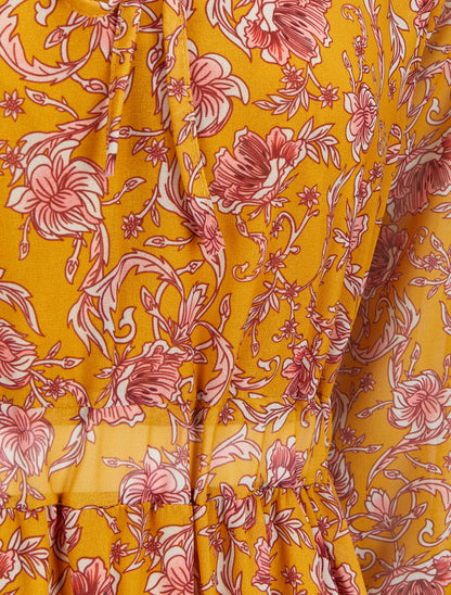 Robe longue à imprimé fleurs baroques - Moutarde - 3