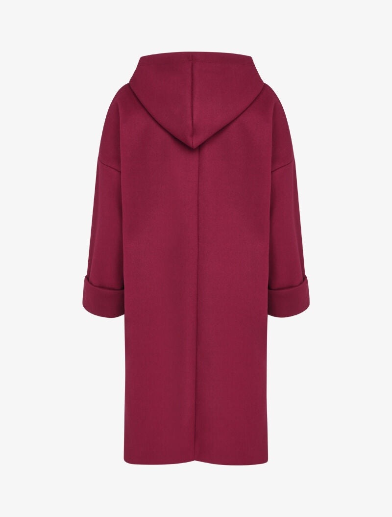 Manteau mi-long à capuche et manches à revers - Bordeaux - 2