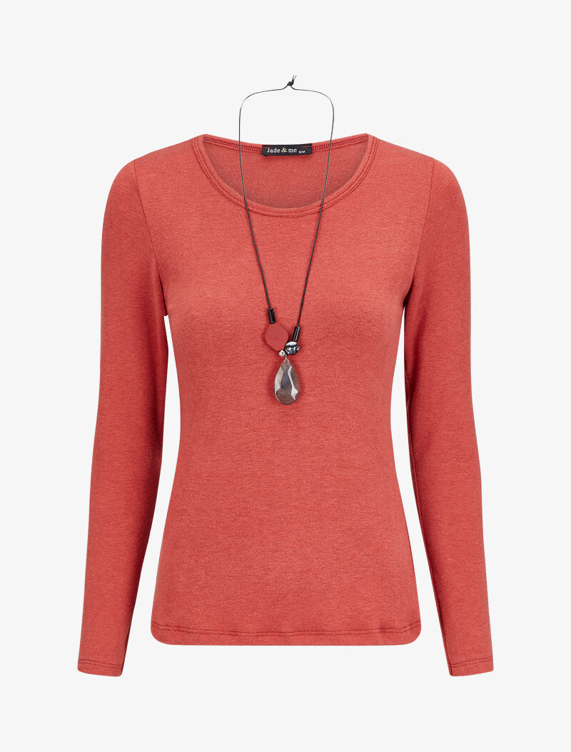 Pull doux à col rond et manches longues - Corail - 1