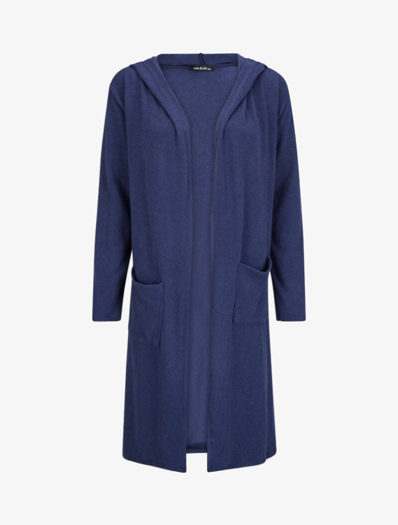 Gilet doux et long à capuche - Marine - 1