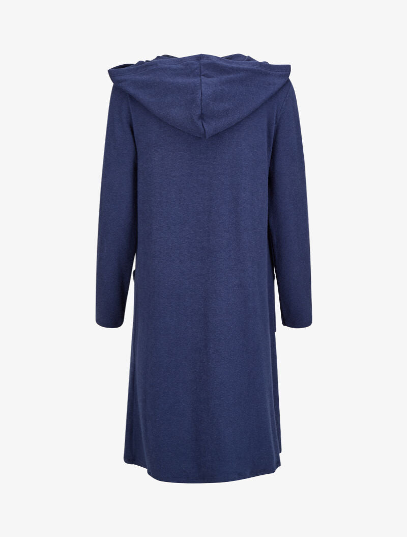 Gilet doux et long à capuche - Marine - 2
