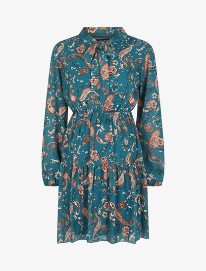 Robe à col lavallière et imprimé cachemire - Bleu - 4