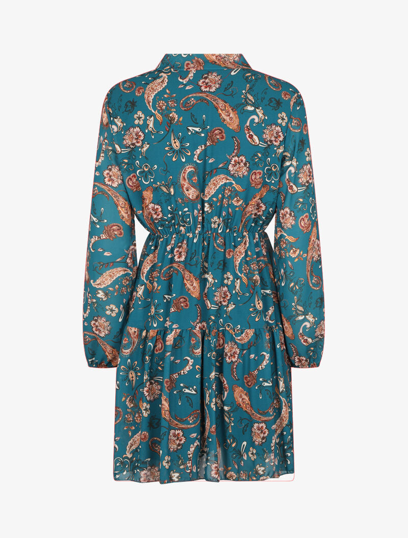 Robe à col lavallière et imprimé cachemire - Bleu - 2