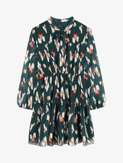 Robe à col lavallière et imprimé léopard stylisé - Vert sapin - 1