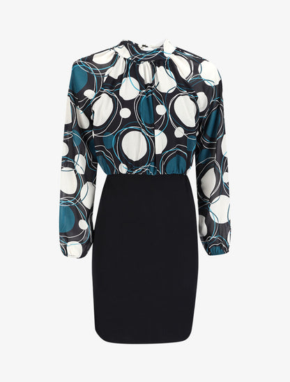 Robe fourreau à buste imprimé cercles stylisés et manches raglan - Bleu - 4