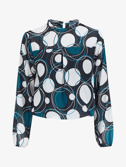 Top boule à imprimé cercles stylisés - Bleu - 5