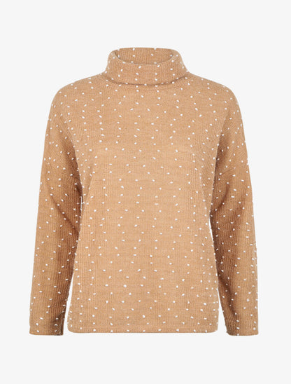 Pull col roulé oversize à plumetis - Camel - 1