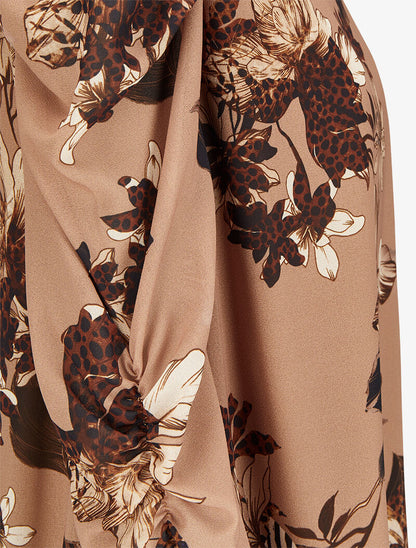 Top à manches gigot et imprimé fleurs et léopard - Taupe - 3