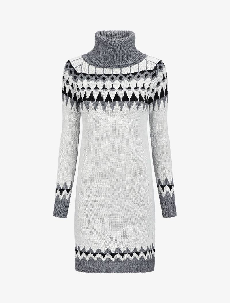 Robe pull à col roulé et motifs géométriques - Gris clair - 4