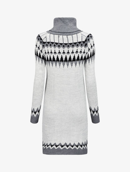 Robe pull à col roulé et motifs géométriques - Gris clair - 2