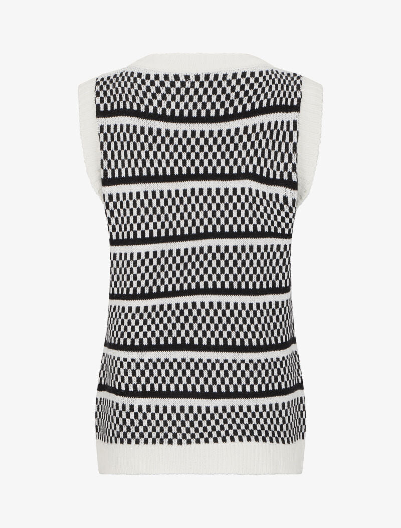 Pull sans manches à motifs damier - Blanc/noir - 2