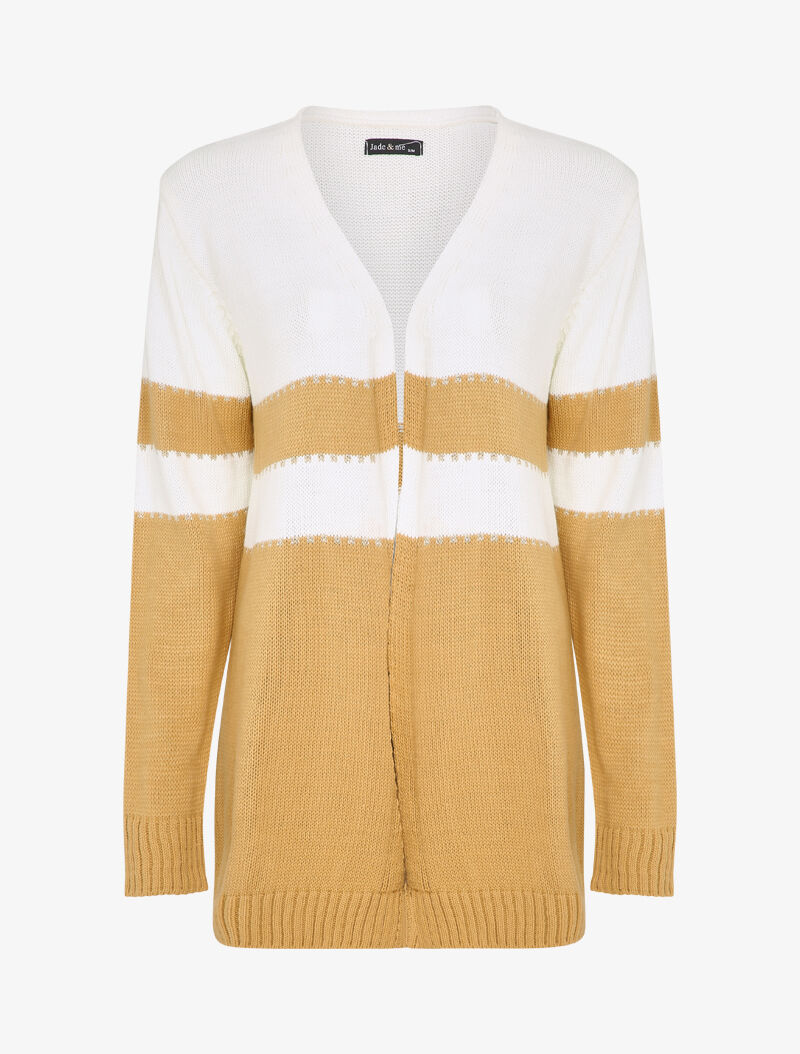 Gilet ouvert à rayures stylisées et irisées - Camel - 1