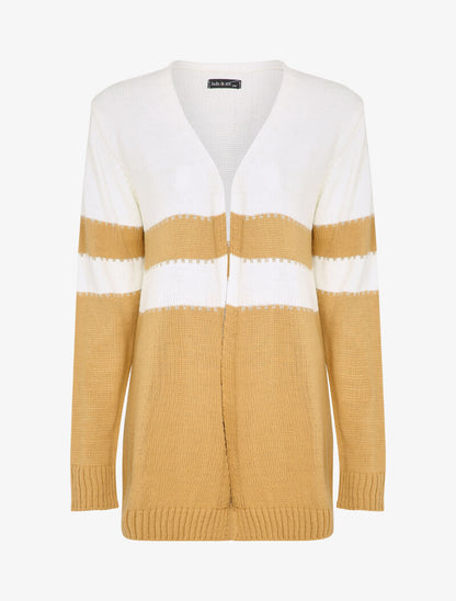 Gilet ouvert à rayures stylisées et irisées - Camel - 1