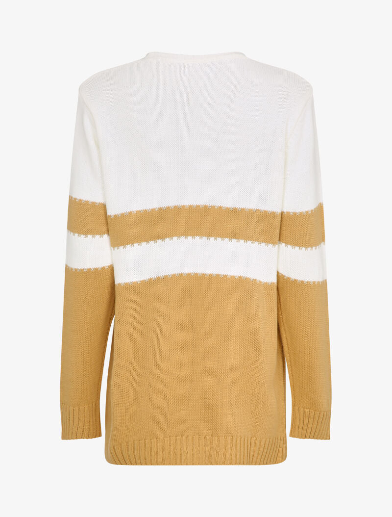Gilet ouvert à rayures stylisées et irisées - Camel - 2