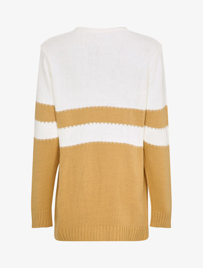 Gilet ouvert à rayures stylisées et irisées - Camel - 2