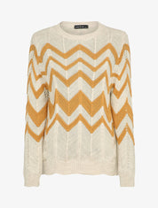 Pull en maille à motif zig zag - Beige - 1