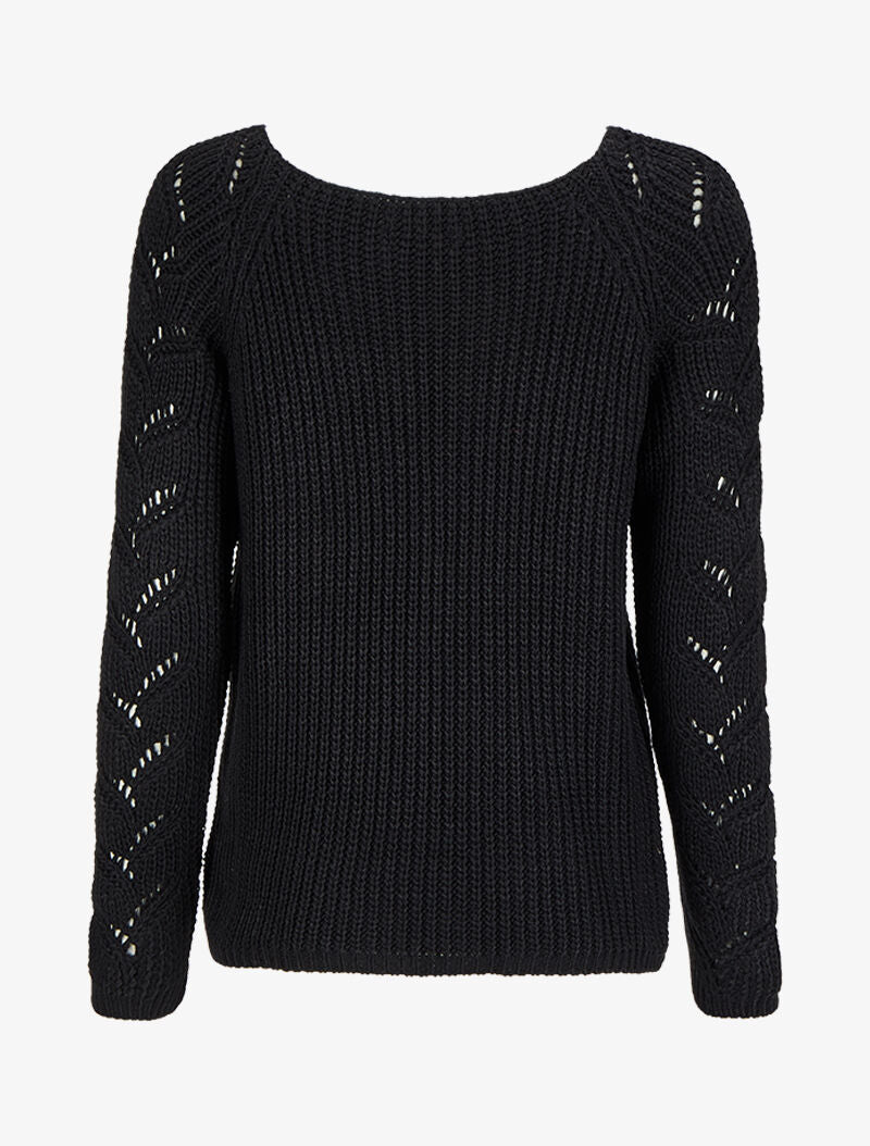 Pull en maille épaisse à manches effet tressé - Noir - 2