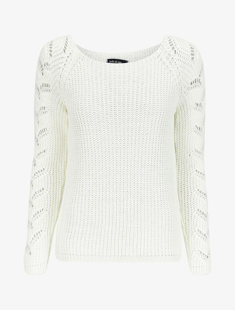 Pull en maille épaisse à manches effet tressé - Blanc - 1