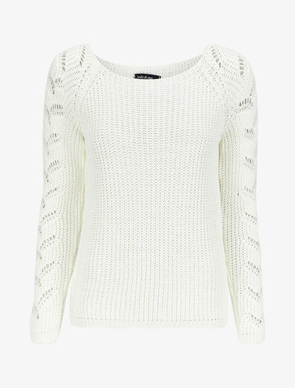 Pull en maille épaisse à manches effet tressé - Blanc - 1