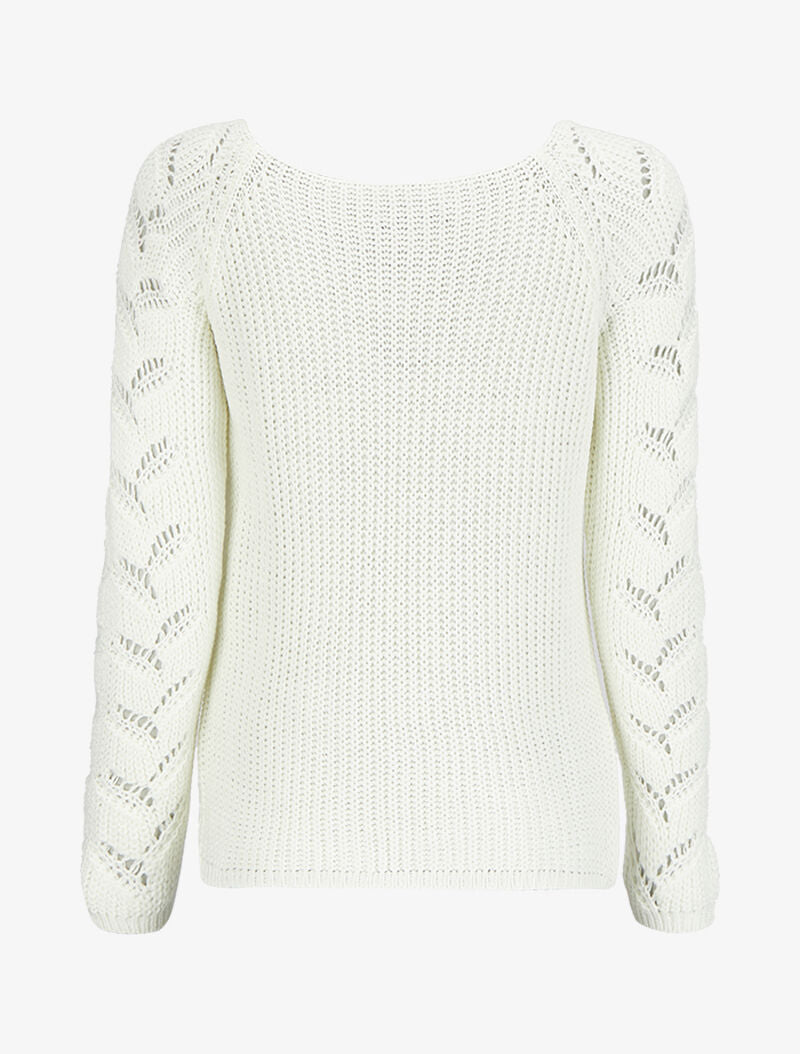 Pull en maille épaisse à manches effet tressé - Blanc - 2