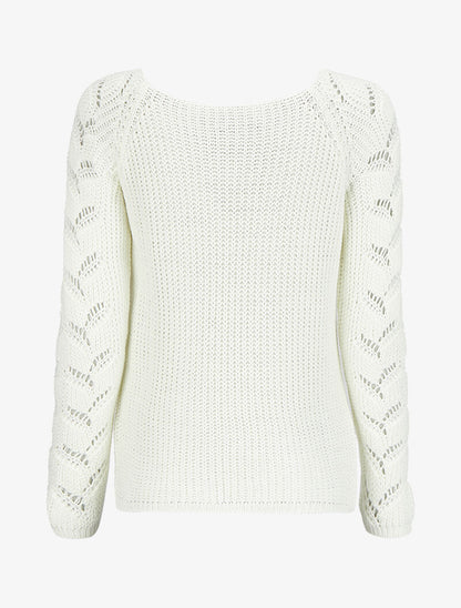 Pull en maille épaisse à manches effet tressé - Blanc - 2