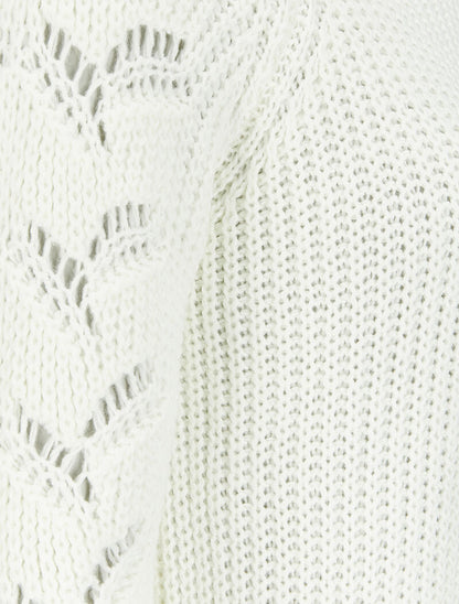 Pull en maille épaisse à manches effet tressé - Blanc - 3