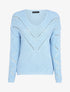 Pull à col V en maille stylisée et ajourée - Bleu ciel - 4