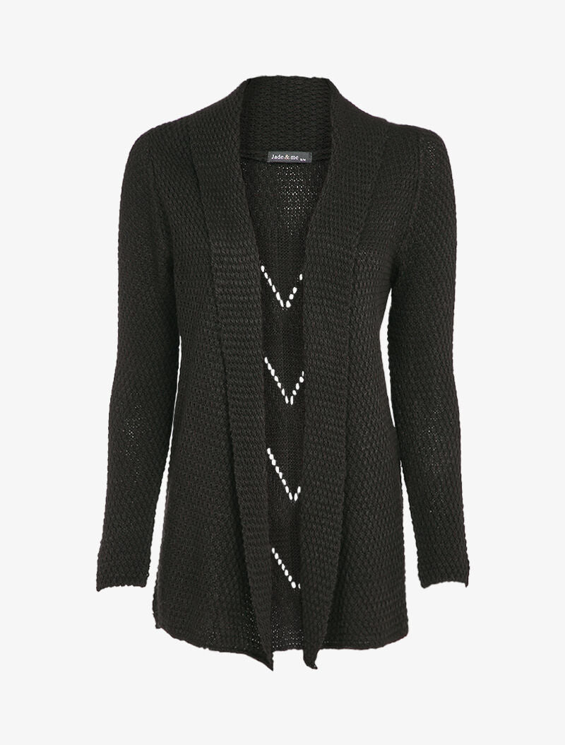Gilet ouvert en maille à col droit - Noir - 1