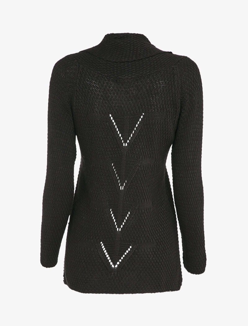 Gilet ouvert en maille à col droit - Noir - 2