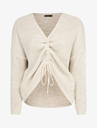 Pull en maille à longueur ajustable - Beige - 4