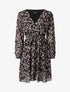 Robe patineuse imprimé fleurs de cerisier lamé à manches plissées - Noir - 1
