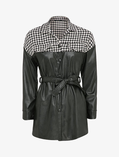 Veste en simili et imprimé pied de poule - Noir/blanc - 3